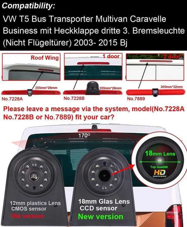 Alt view image 2 of 5 - HD 1280x720 Pixels 1000 TV Lines 3rd Brake Light Reversing Camera Brake lamp Parking Camera for VW T5 Bus Transporter Multivan Caravelle Business Third Stop Light 2003-2015 Bj