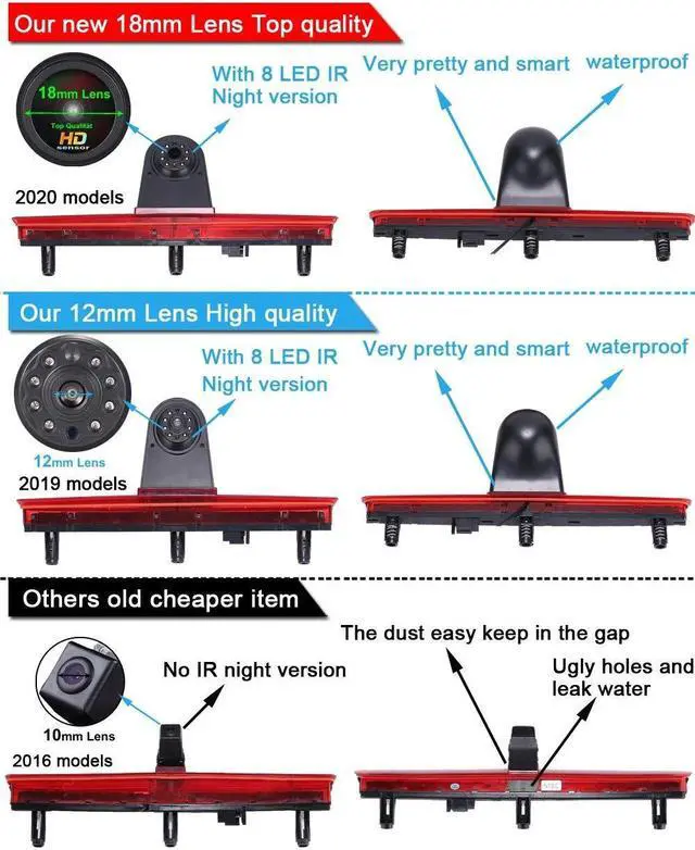 Alt view image 3 of 5 - HD 1280x720 Pixels 1000 TV Lines 3rd Brake Light Reversing Camera Brake lamp Parking Camera for VW T5 Bus Transporter Multivan Caravelle Business Third Stop Light 2003-2015 Bj