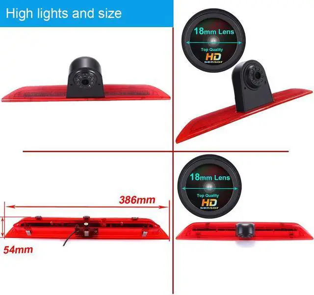 Alt view image 3 of 5 - Super HD 1280x720 Pixel 1000 TV Lines 3rd Brake Light Reversing car Camera Brake lamp Parking for Ford Transit Tourneo Custom Jumbo Kasten V363 F150 F250 F350 V636 MK8 2012-2020 Third MPV Waterproof