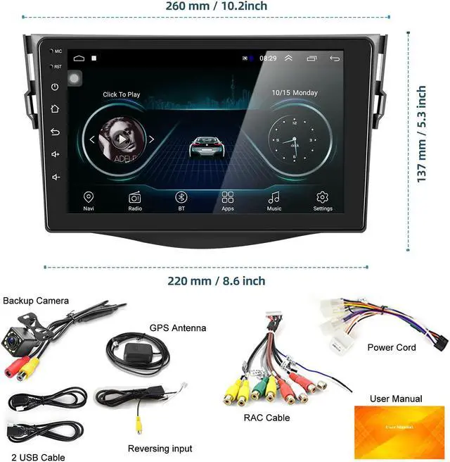 Alt view image 2 of 5 - NHOPEEW Android Car Stereo for 2006-2012 Toyota RAV4 9 inch Touch Screen Radio with Bluetooth/GPS Navigation/WiFi/Backup Camera