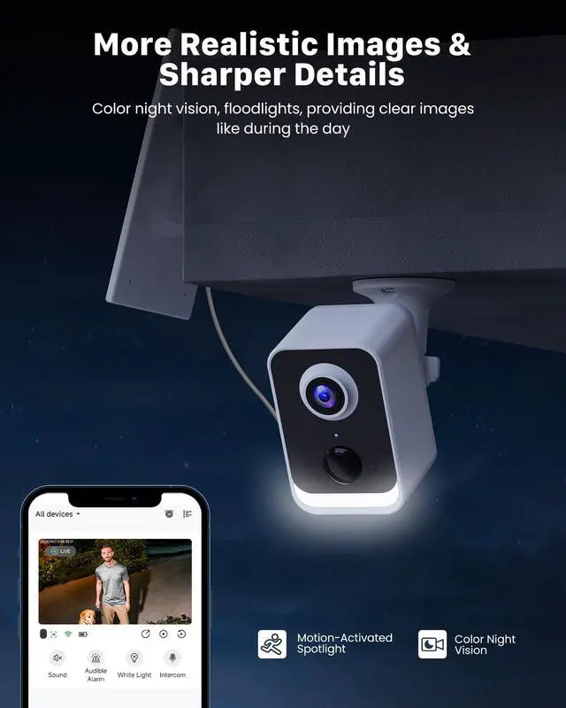 Alt view image 3 of 5 - PEEIPM Security Cameras Wireless Outdoor Solar: Battery Power Cameras for Home Security WiFi Seguridad Camara System Kit Surveillance Monitor with Motion Sensor Flood Light Alarm & Color Night Vision