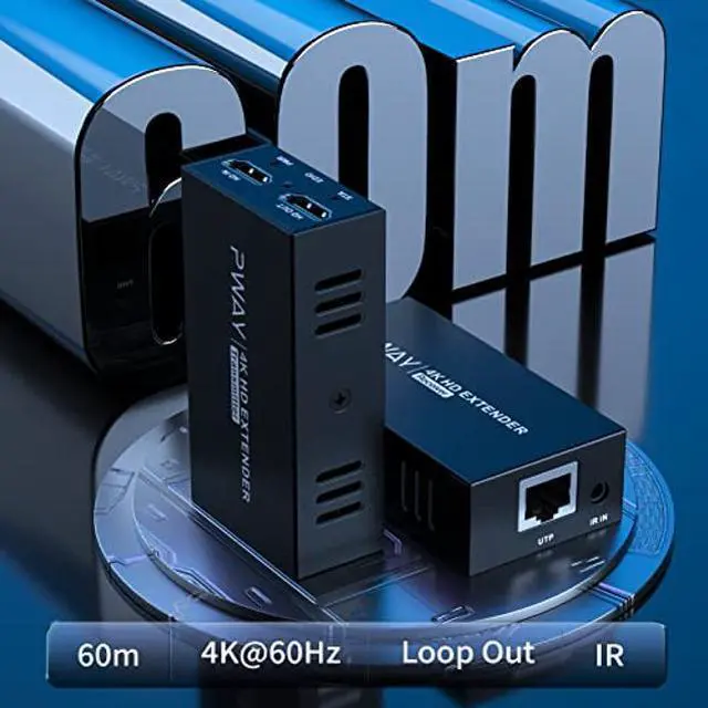 Alt view image 2 of 5 - PWAY 4K HDMI Extender, Ultra HD 4K@60Hz over Cat5e/6 Up to 200ft/60m, Extended Audio and Video, Supports Loop Out, IR, HDCP 2.2/1.4 YUV 444