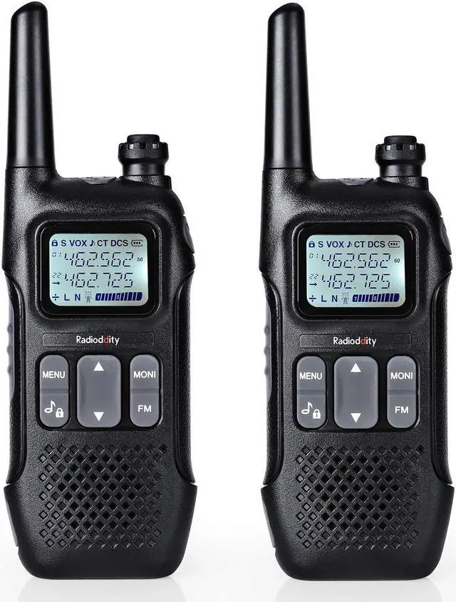 Main image of Radioddity FS-T1 FRS Two-Way Radio Long Range License-Free Walkie Talkies NOAA, 22 Channels 154 Privacy Codes with Earpiece, USB Charging, 2 Pack