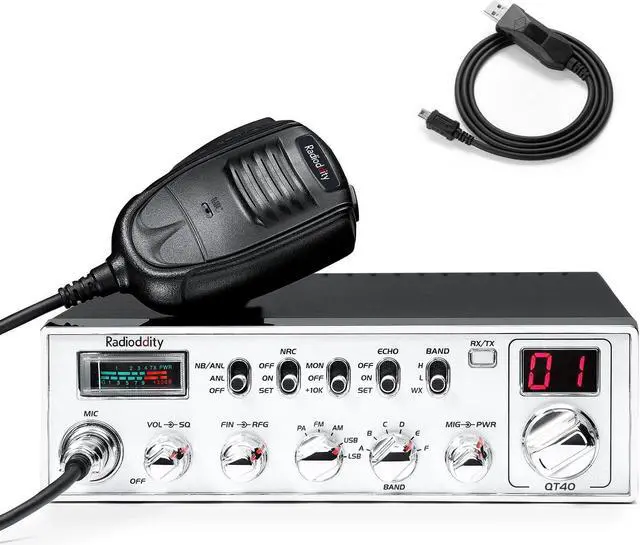 Main image of Radioddity QT40 10 Meter SSB Ham Radio, Digital Noise Reduction 40W High Power Amateur Radio with NOAA Alert, AM/FM/PA Mobile Transceiver with CTCSS/DCS, USB Programming Cable, Perfect for Truck