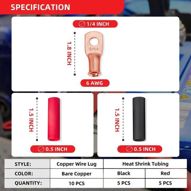 Alt view image 5 of 5 - RED WOLF 4 Way ANL Fuse Holder + 6 AWG 1/4" Copper Wire Ring Terminals, Fuse 60A, 0/2/4 Gauge In 4/8 Gauge Out for Car Boat Trolling Motor Marine Audio Amplifier Stereo Video System 12V