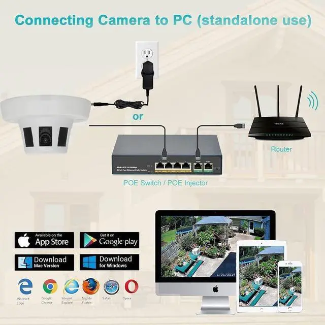 Alt view image 3 of 4 - Real HD 4K 8MP PoE IP Camera, H.265 Super Low Lux Surveillance CCTV Security Camera with 3.7mm Lens, No IR, Indoor, Compatible with Hik Vision NVR, NDAA Compliant