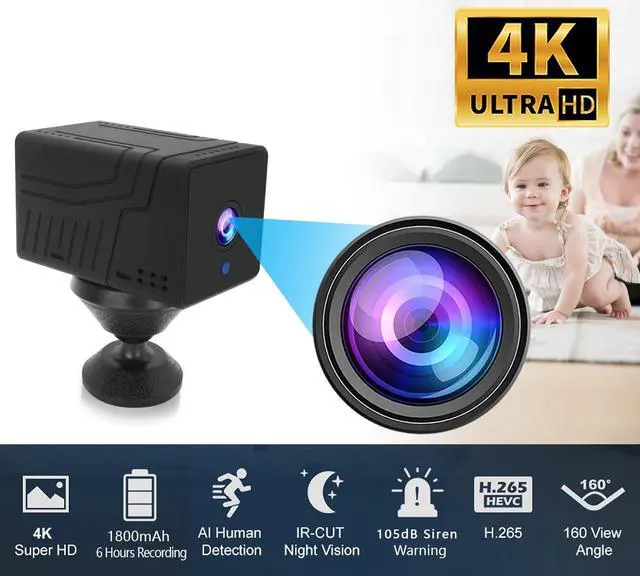 Alt view image 2 of 5 - 4K Wireless Wifi IP Camera,1800mAh Battery,Upgrade 4K Indoor Camera,Wireless WiFi Nanny Cam Home Security Cameras Tiny Office Secret Spy Cams with 100 Days Standby AI Human Detection Auto Night Vision