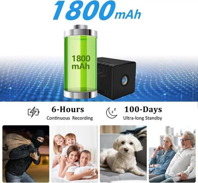 Alt view image 3 of 5 - 4K Wireless Wifi IP Camera,1800mAh Battery,Upgrade 4K Indoor Camera,Wireless WiFi Nanny Cam Home Security Cameras Tiny Office Secret Spy Cams with 100 Days Standby AI Human Detection Auto Night Vision
