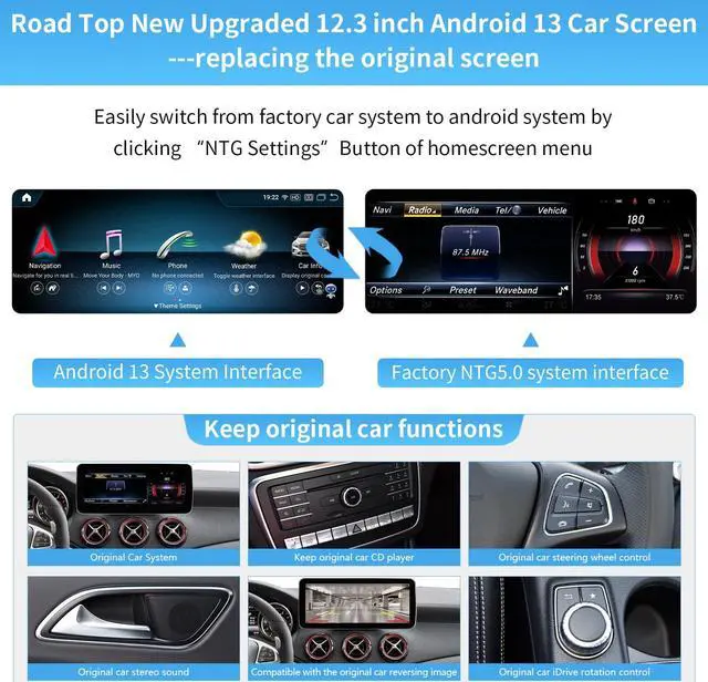 Alt view image 3 of 5 - Road Top Android 13 Car Radio Touchscreen 12.3" Car Stereo for Mercedes Benz C GLC GLA CLA Class W205 X156 C117 2015-2018 Year NTG5.0, Support Wireless Carplay, Android Auto, Camera, Mirrorlink