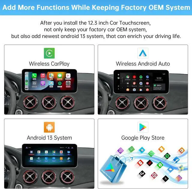 Alt view image 4 of 5 - Road Top Android 13 Car Radio Touchscreen 12.3" Car Stereo for Mercedes Benz C GLC GLA CLA Class W205 X156 C117 2015-2018 Year NTG5.0, Support Wireless Carplay, Android Auto, Camera, Mirrorlink