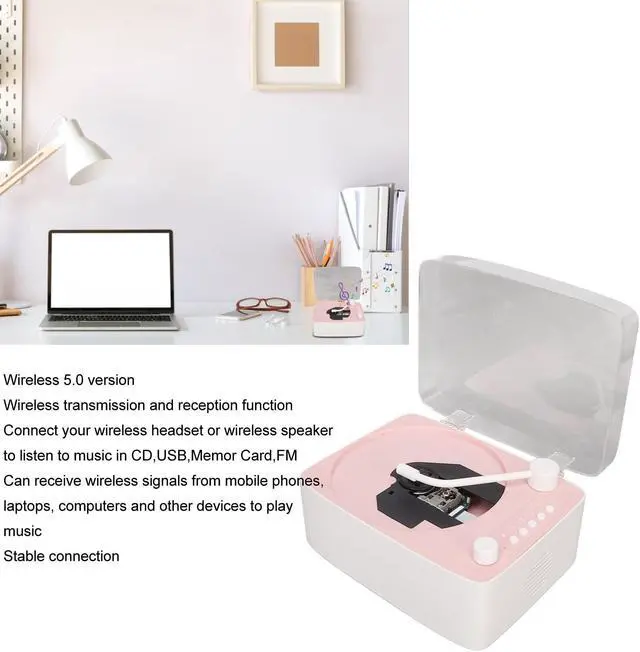 Alt view image 3 of 5 - Portable CD Music Player, with HiFi Stereo Sound Speaker, Retro CD Player with Remote Control for Entertainment and Home Decoration