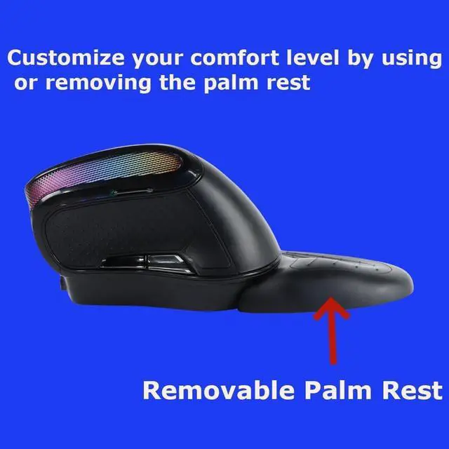 Alt view image 5 of 5 - Wireless Mouse Large Angle Adjustable Ergonomic Vertical Upright Carpal Tunnel Ergo Right Hand 6 buttons USB Optical Mice for PC Laptop Computer Macbook Gift,3600 DPI,Removable Palm Rest,RGB Light