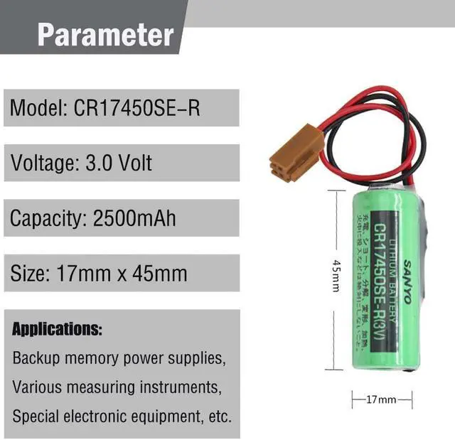 Alt view image 4 of 5 - 5Pcs/Set CR17450SE-R 3V 2500mah PLC Battery for FANUC A98L-0031-0012 CNC System with Plug
