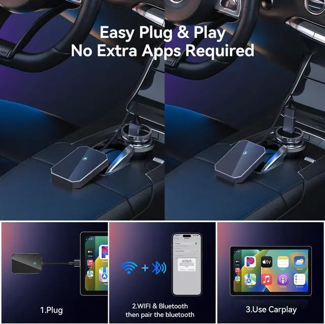 Alt view image 2 of 5 - Mavulo Wireless CarPlay Adapter for iPhone,Converts Wired to Wireless,Plug & Play Car Play Wireless Adapter Fit for Cars from 2017 & for iPhone iOS10+