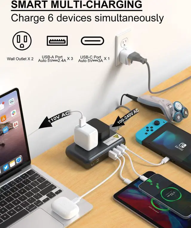 Alt view image 2 of 5 - 220V to 110V Voltager Converter, 230W Universal Travel Adapter with 4 USB Ports, 2 Outlets and EU/US/UK/AU/in Plug Power Converter Adapter Combo, Step Down Converter for Curling Iron,Gray