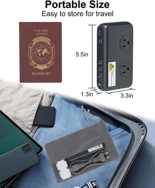 Alt view image 5 of 5 - 220V to 110V Voltager Converter, 230W Universal Travel Adapter with 4 USB Ports, 2 Outlets and EU/US/UK/AU/in Plug Power Converter Adapter Combo, Step Down Converter for Curling Iron,Gray
