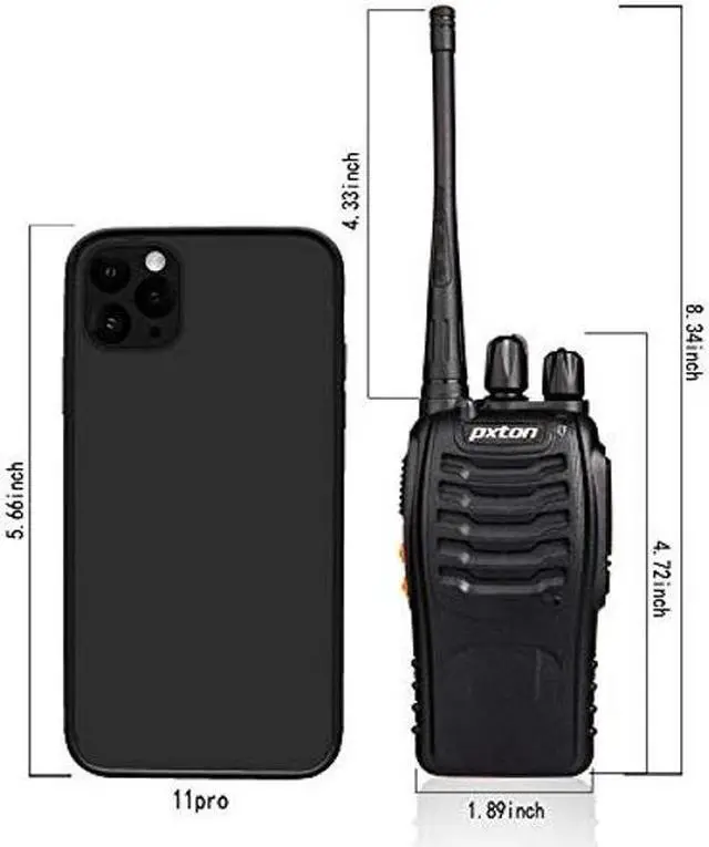 Alt view image 3 of 5 - pxton Walkie Talkies Rechargeable Long Range Two-Way Radios with Earpieces,2-Way Radios UHF Handheld Transceiver Walky Talky with Flashlight Li-ion Battery and Charger(2 Pack)