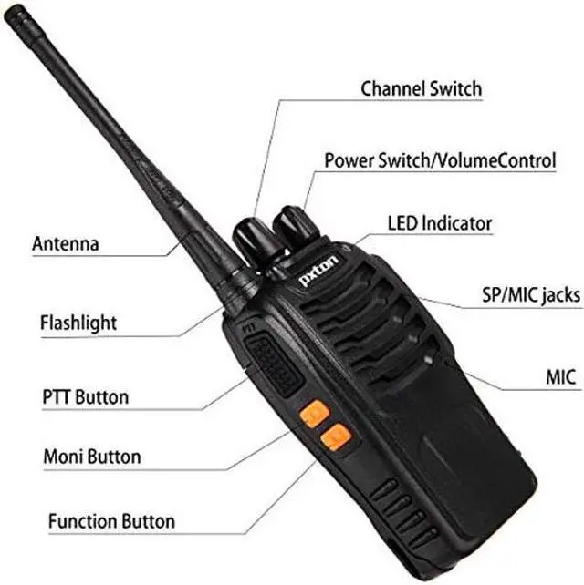 Alt view image 5 of 5 - pxton Walkie Talkies Rechargeable Long Range Two-Way Radios with Earpieces,2-Way Radios UHF Handheld Transceiver Walky Talky with Flashlight Li-ion Battery and Charger(2 Pack)