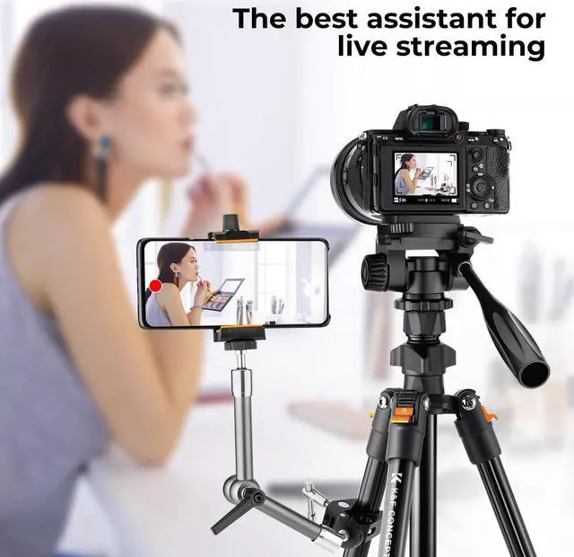 Alt view image 3 of 5 - K&F Concept 70 inch/177cm Video Tripod,Lightweight Travel Tripod with 3-Way Swivel Pan Tilt Head Load 3kg/6.6 lbs, Phone Holder Smartphone Clip Quick Release Plate, for Phone DSLR Camera O234A0+BV02