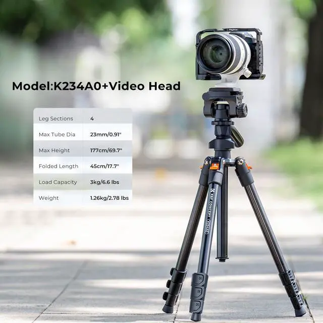 Alt view image 2 of 5 - K&F Concept 70 inch/177cm Video Tripod,Lightweight Travel Tripod with 3-Way Swivel Pan Tilt Head Load 3kg/6.6 lbs, Phone Holder Smartphone Clip Quick Release Plate, for Phone DSLR Camera O234A0+BV02