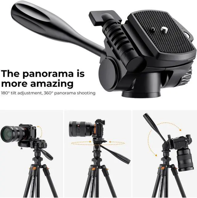 Alt view image 4 of 5 - K&F Concept 70 inch/177cm Video Tripod,Lightweight Travel Tripod with 3-Way Swivel Pan Tilt Head Load 3kg/6.6 lbs, Phone Holder Smartphone Clip Quick Release Plate, for Phone DSLR Camera O234A0+BV02