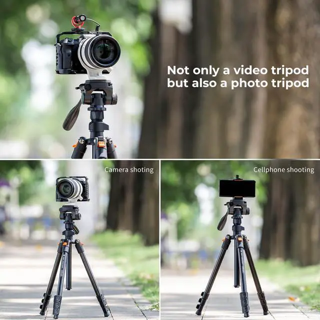 Alt view image 5 of 5 - K&F Concept 70 inch/177cm Video Tripod,Lightweight Travel Tripod with 3-Way Swivel Pan Tilt Head Load 3kg/6.6 lbs, Phone Holder Smartphone Clip Quick Release Plate, for Phone DSLR Camera O234A0+BV02