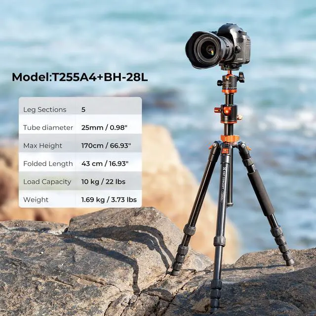 Alt view image 2 of 5 - K&F Concept 67 inch Camera Tripod Horizontal Aluminum Tripods Portable Monopod with 360 Degree Ball Head Quick Release Plate for DSLR Cameras T255A4+BH-28L (TM2515T1)
