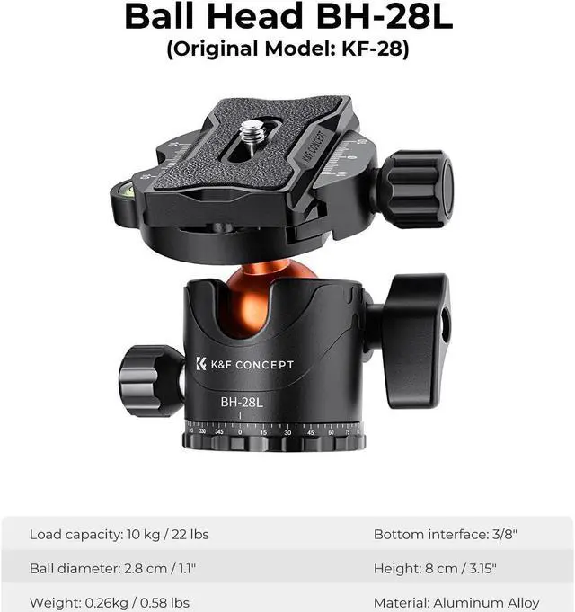 Alt view image 5 of 5 - K&F Concept 67 inch Camera Tripod Horizontal Aluminum Tripods Portable Monopod with 360 Degree Ball Head Quick Release Plate for DSLR Cameras T255A4+BH-28L (TM2515T1)