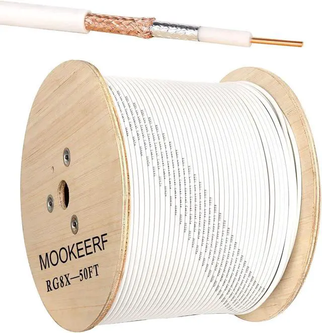 Main image of MOOKEERF RG8X Coaxial Cable 50ft,Low Loss 50 ohm RG 8X Cable 50 Feet,White