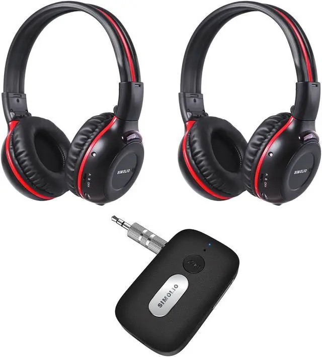 Main image of SIMOLIO Wireless IR Headphones for Car Rear Entertainment System Foldable Durable On-Ear, AUX Bluetooth Adapter for Car Stereo with 35H Battery Life, Volume Control, Hands-Free Calls, Dual Connection