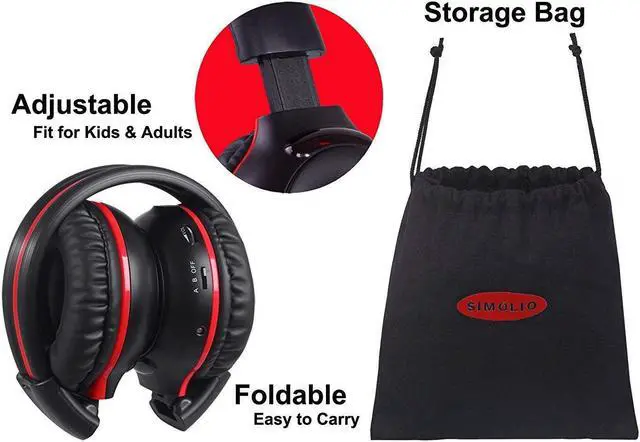 Alt view image 3 of 5 - SIMOLIO Wireless IR Headphones for Car Rear Entertainment System Foldable Durable On-Ear, AUX Bluetooth Adapter for Car Stereo with 35H Battery Life, Volume Control, Hands-Free Calls, Dual Connection