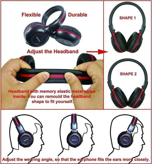 Alt view image 4 of 5 - SIMOLIO Wireless IR Headphones for Car Rear Entertainment System Foldable Durable On-Ear, AUX Bluetooth Adapter for Car Stereo with 35H Battery Life, Volume Control, Hands-Free Calls, Dual Connection