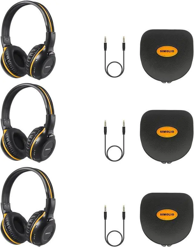 Main image of SIMOLIO 3 Pack Wireless IR Headphones for Honda & Odyssey, CR-V, Accord, Pilot, Ridgeline, RDX, MDX, with Carrying Cases/AUX Cord, Share Port, 2 Channel Folding IR Car DVD Replacement Headsets