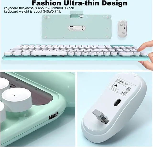 Alt view image 4 of 5 - Wireless Mouse and Keyboard Combo,Ultra Thin 2.4G Cordless Punk Style Office Keyboard with USB Ergonomic Optical Mice Set for PC Laptops Notebooks Computer (Light Green)