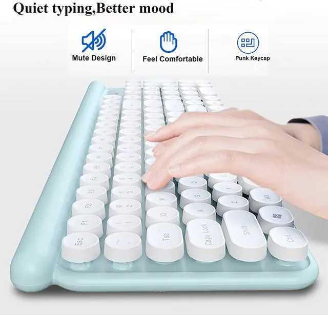 Alt view image 5 of 5 - Wireless Mouse and Keyboard Combo,Ultra Thin 2.4G Cordless Punk Style Office Keyboard with USB Ergonomic Optical Mice Set for PC Laptops Notebooks Computer (Light Green)