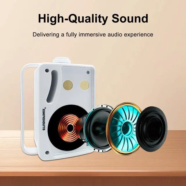 Alt view image 3 of 5 - STUDIOFINIX 3.5 Inch Outdoor Bluetooth Speakers Waterproof Wired,3 Way 200W Upgrade Premium Wall Mount Speakers,Ideal use in Patio,Deck, Indoor OutdoorWhite