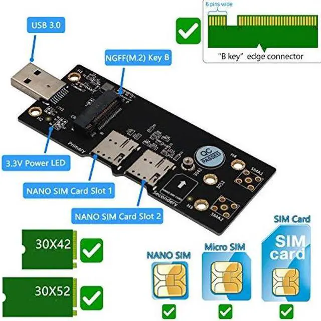 Alt view image 2 of 5 - SUPERPLUS NGFF(M.2) to USB 3.0 Adapter with Dual Nano SIM Card Slot for 3G/4G/5G Module