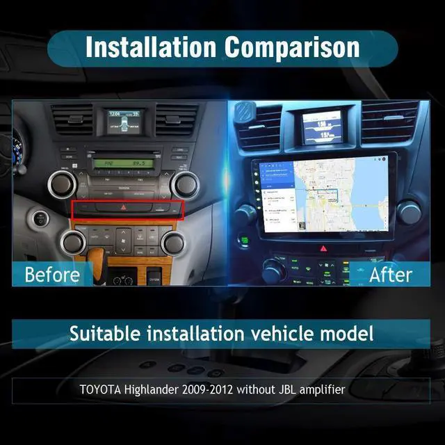 Alt view image 2 of 5 - SYGAV Android 13 Car Radio Stereo for 2008 2009 2010 2011 2012 Toyota Highlander with JBL Amplifier but Without OEM Navigation/Built-in Wireless Carplay Android Auto 10.2" Head Unit Video Player