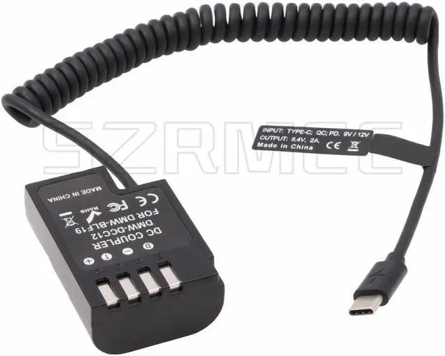 Alt view image 2 of 5 - SZRMCC DCC12 DC Coupler DMW BLF19 Dummy Battery to Type-C USB C PD Trigger Cable for Panasonic DMC GH5 GH4 GH3 Camera