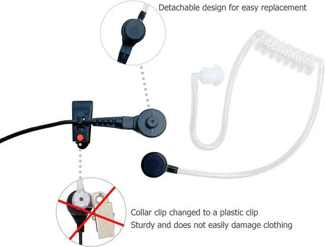 Alt view image 4 of 5 - SHON Walkie Talkie Ear Pieces with Mic - 2PIN Acoustic Tube Earpiece for Crystal Clear Sound, Two-Way Radio Compatible with Kenwood Baofeng and Retevis,Police Law Enforcement (10 Sets/Black)