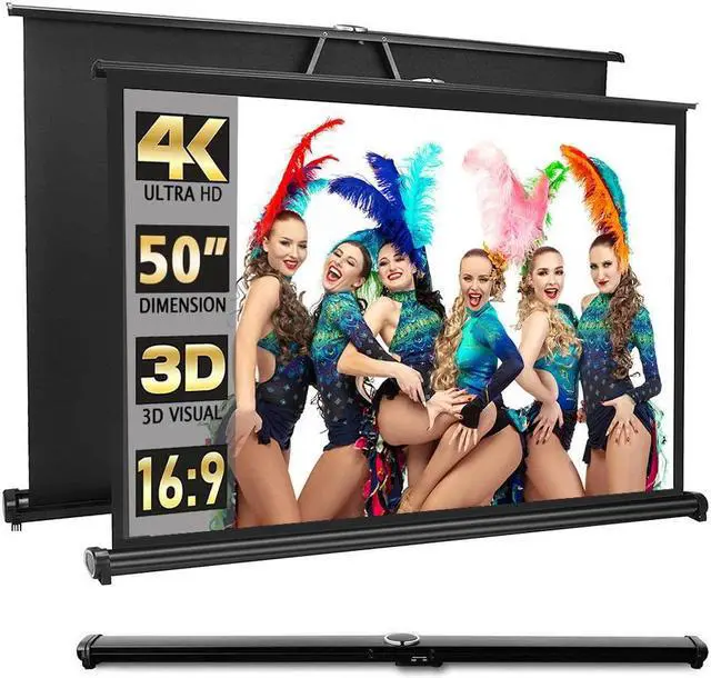 Main image of New Portable Mobile 50 Inch Projector Screen Pull Down, 16:9 Projector Screen Retractable Tabletop Screen Tripod Stand for Home Theater Meeting Room, School Indoor Outdoor Ceiling Wall Mount Upgrade