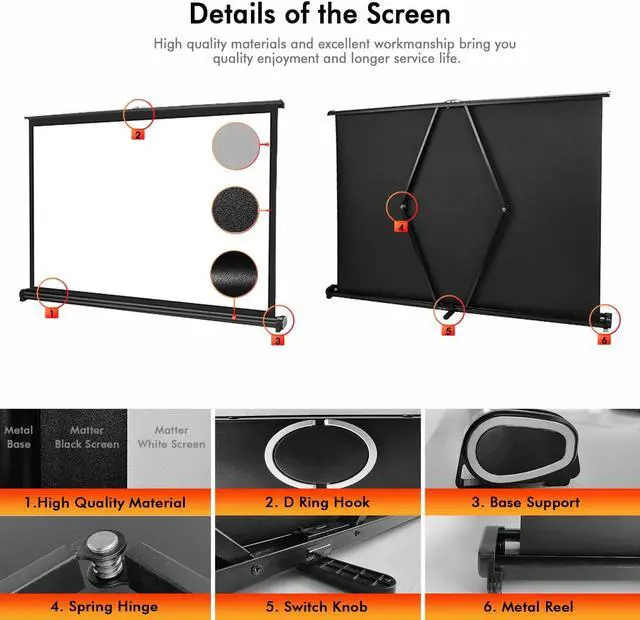 Alt view image 3 of 5 - New Portable Mobile 50 Inch Projector Screen Pull Down, 16:9 Projector Screen Retractable Tabletop Screen Tripod Stand for Home Theater Meeting Room, School Indoor Outdoor Ceiling Wall Mount Upgrade
