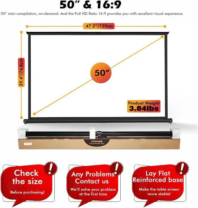 Alt view image 2 of 5 - New Portable Mobile 50 Inch Projector Screen Pull Down, 16:9 Projector Screen Retractable Tabletop Screen Tripod Stand for Home Theater Meeting Room, School Indoor Outdoor Ceiling Wall Mount Upgrade