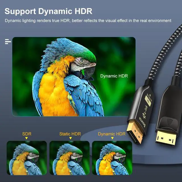 Alt view image 4 of 5 - Throncom DP1.4 Fiber Optic Cable 30m(98.4ft), Ultra High Speed 32.4Gbps DisplayPort Cable 8K@60Hz 4K@144Hz 2K @165Hz Slim Braided Cable