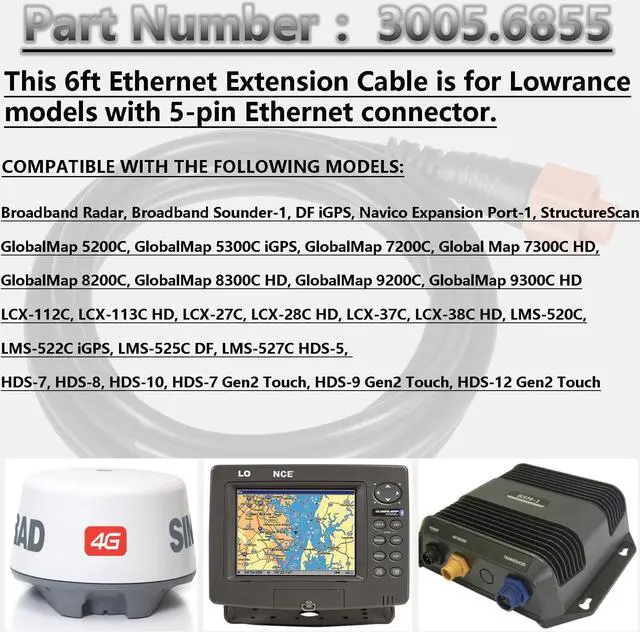 Alt view image 2 of 5 - Bonbo 3005.6855 Replacement for Lowrance 6Ft/1.82M Ethernet Crossover Cable