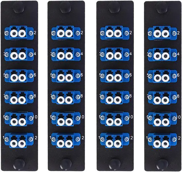 Main image of VFLTOOL 4 Pack Fiber Patch Panel Enclosure - 6 Duplex LC Adapters, 12 Fiber Optic Ports, LGX Compatible, LC UPC Blue, Single Mode and Multimode Compatible for 1.25G/10GB OS1-2/OM1-3 Networks