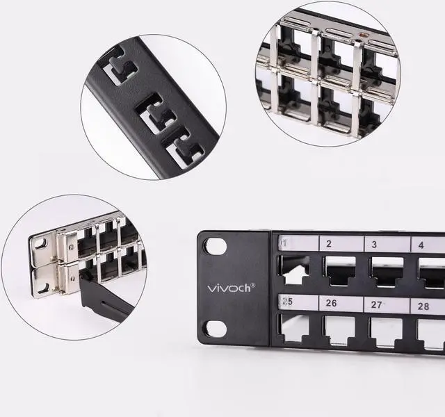 Alt view image 4 of 5 - VIVOCH 2U 48 Ports Blank Patch Panel Unload Modular Patch Panel Blank Frame with Cable Manager Bar