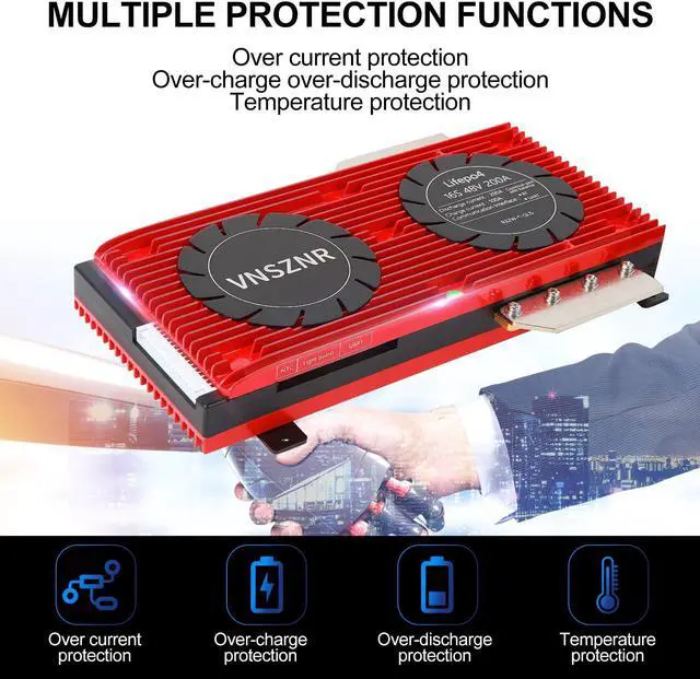 Alt view image 5 of 5 - VNSZNR LiFePO4 BMS 48V 16S 200A Smart PCB Battery Protection Board Battery Management System with Balance Leads Wires and Wireless Module for Lithium Iron Phosphate