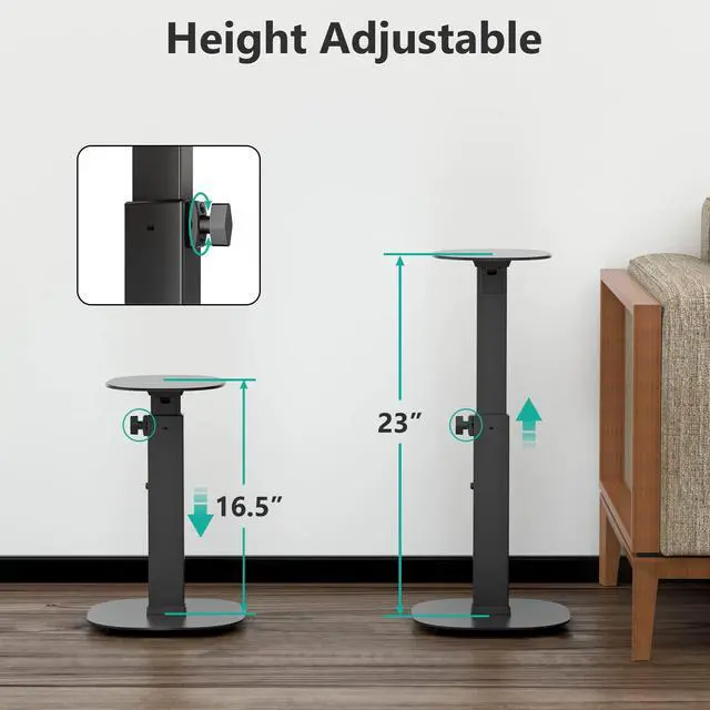 Alt view image 3 of 5 - WALI Universal Speaker Stands, Surround Sound Speaker Stands for Satellite & Bookshelf Speakers Up to 22lbs, Height Adjustable with Built-in Cable Management, 1 Pair (SFS001), Black