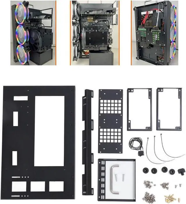 Alt view image 5 of 5 - Computer Open Case Rack, Powerful Cooling Steel Plate Gaming PC Case Open Frame with Handle, ATX M ATX ITX Mainboard DIY Gaming Computer Open Chassis